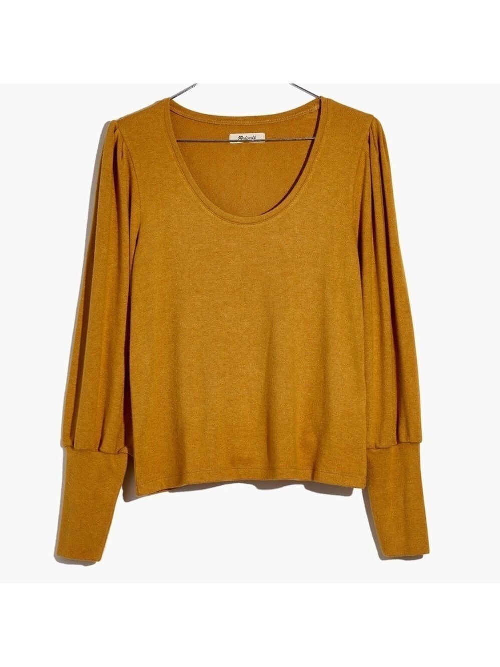 Madewell Puff Sleeve Scoop Neck Top Long Sleeve Cumin Yellow Size XS
